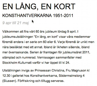 En lång, en kort - Konsthantverkarna 2011